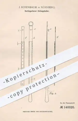 original Patent - J. Rosenbaum , Nürnberg , 1901 , Zeitungshalter | Halter für Zeitung , Zeitschrift , Papier - Blätter