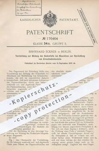 original Patent - Bernhard Eckner , Berlin , 1905 , Herstellung von Kreuzbodenbeuteln | Papier - Tüte | Papierfabrik !!