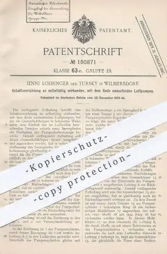 original Patent - Jenni Loebinger geb. Tursky , Berlin / Wilmersdorf , 1905 , Schaltung an Luftpumpen | Luft - Pumpe !!!