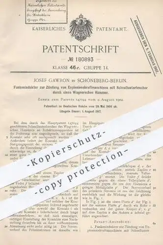 original Patent - Josef Gawron , Berlin / Schöneberg , 1906 , Funkeninduktor zur Zündung von Motoren | Motor , Gasmotor