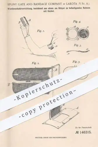 original Patent - Splint Gate and Bandage Company , Lakota , USA , 1901 , Wundenschutz | Wunde , Arzt , Krankenhaus !!!