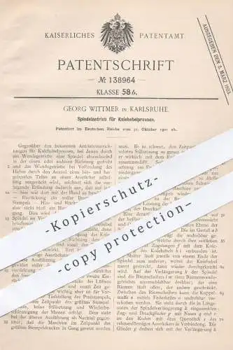 original Patent - Georg Wittmer , Karlsruhe , 1901 , Spindelantrieb für Kniehebelpressen , Presse , Pressen , Stempel