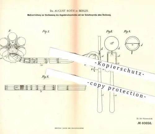 original Patent - Dr. August Roth , Berlin , 1891 , Augenbrechzustand mit Schattenprobe | Augenarzt , Auge , Optiker