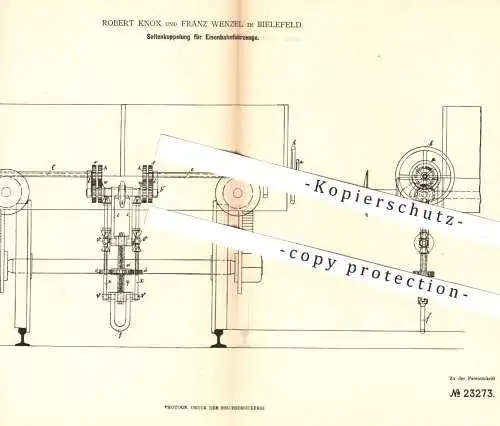 original Patent - Robert Knox , Franz Wenzel , Bielefeld , 1882 , Seitenkupplung für Eisenbahnen | Eisenbahn !!!