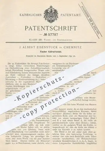 original Patent - L. Albert Eisenstuck , Chemnitz , 1890 , Flacher Kulierwirkstuhl | Strumpf - Herstellung , Strümpfe !!