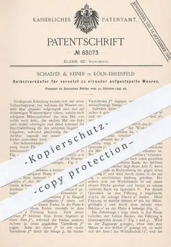 original Patent - Schaeffer & Reiner , Köln Ehrenfeld 1893 , Selbstverkäufer | Verkaufsautomat | Automat mit Münzeinwurf