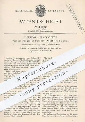 original Patent - H. Büssing , Braunschweig , 1880 , Bahnhofs - Abschluss - Signale | Eisenbahn , Eisenbahnen , Bahnhof