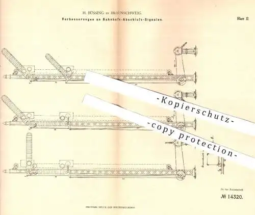 original Patent - H. Büssing , Braunschweig , 1880 , Bahnhofs - Abschluss - Signale | Eisenbahn , Eisenbahnen , Bahnhof