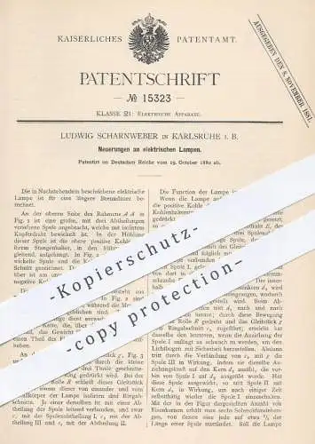 original Patent - Ludwig Scharnweber , Karlsruhe , 1880 , elektrische Lampen | Lampe , Licht , Elektriker , Elektrik !!