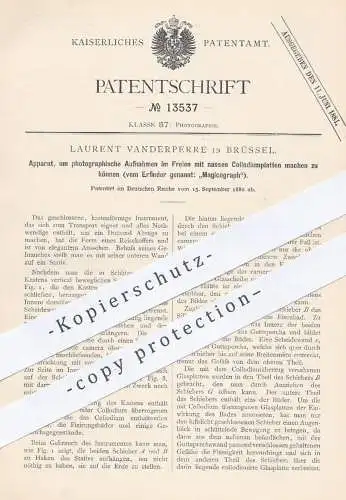original Patent - Laurent Vanderperre , Brüssel 1880 , Magicograph für Fotografie mit nassen Kollodiumplatten | Fotograf