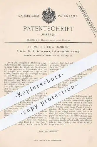 original Patent - C. H. Mohrdieck , Hamburg , 1890 , Ständer bzw. Halter für Bilderrahmen , Schreibtafeln , Rahmen !!