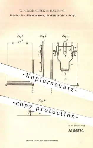 original Patent - C. H. Mohrdieck , Hamburg , 1890 , Ständer bzw. Halter für Bilderrahmen , Schreibtafeln , Rahmen !!