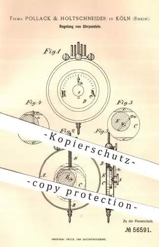 original Patent - Pollack & Holtscheider , Köln , 1890 , Regelung der Uhrpendel | Uhr , Uhren , Pendeluhr , Uhrmacher !!