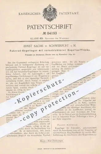 original Patent - Ernst Sachs , Schweinfurt , 1894 , Fahrrad - Kugellager mit verschiebbarer Kugellauffläche | Fahrräder