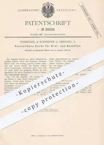 original Patent - Weibezahl & Schneider , Dresden , 1884 , Horde für Bratofen , Backofen | Ofen , Öfen , Kochherd , Herd