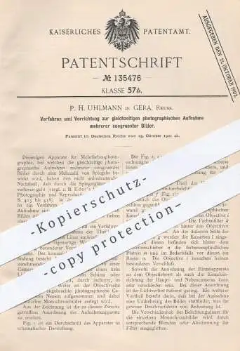original Patent - P. H. Uhlmann , Gera , 1901 , gleichzeitige Aufnahme mehrerer Fotos | Kamera , Fotograf , Fotokamera !