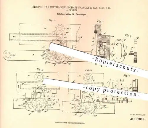 original Patent - Taxameter Gesellschaft Francke & Co. GmbH , Berlin , 1896 , Schaltung für Zahnstangen | Maschinen !!!