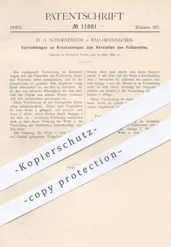 original Patent - H. A. Schoenbaum , Bad Oeynhausen , 1880 , Krankenstuhl mit Fußbrett | Rollstuhl , Krankenwagen !!!