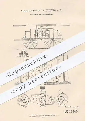 original Patent - F. Hartmann in Landsberg , 1880 , Feuerspritzen | Feuerwehr , Spritze , Wasserspritze , Pumpe , Pumpen