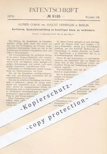 original Patent - Alfred Cords , August Deininger , Berlin , 1879 , Verhindern von Kesselstein im Dampfentwickler !!!