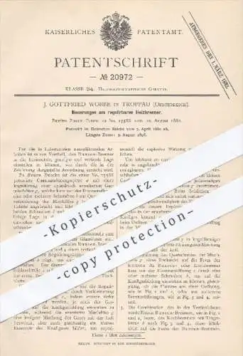 original Patent - J. Gottfried Wobbe in Troppau , Österreich , 1882 , regulierbarer Heizbrenner , Brenner , Heizung !!!