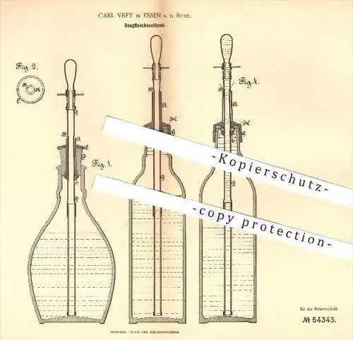 original Patent - Carl Vrey in Essen / Ruhr , 1890 , Saugflaschenstöpsel , Saugflasche , Stöpsel , Flasche , Flaschen !!