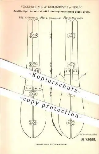 original Patent - Vöcklinghaus & Kerkenbusch in Berlin , 1892 , Korsettstab , Korsett , Bekleidung , Mode !!!