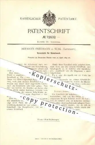 original Patent - Hermann Friedmann in Suhl , 1893 , Verschluss für Schuhwerk , Schuhe , Schuster , Stiefel , Schuh !!!
