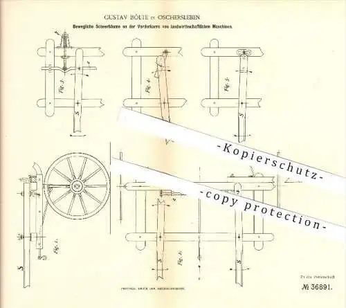 original Patent - Gustav Bölte in Oschersleben , 1885 , Landwirtschaftliche Maschinen , Landwirtschaft , Bauer !!!