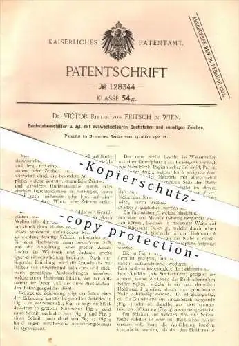 original Patent - Dr. Victor Ritter von Fritsch in Wien , 1901 , Buchstabenschilder , Schilder , Buchstaben , Ziffern !
