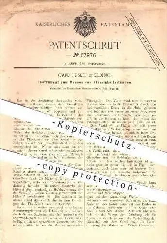 original Patent - Carl Joseit in Elbing , 1892 , Messen von Flüssigkeitsständen , Füllstand , Massstab !!!