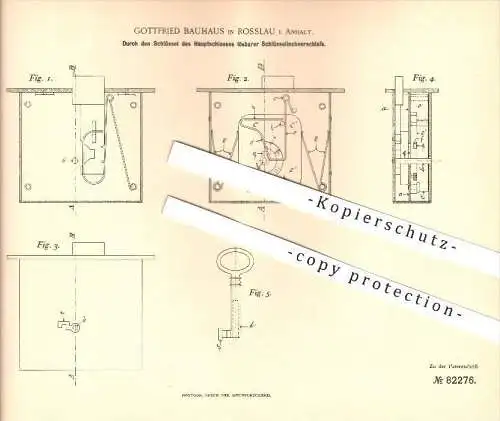 original Patent - Gottfried Bauhaus in Rosslau i. Anhalt , 1894 , Schloss , Türschloss , Schlüssel , Verschluss !!!