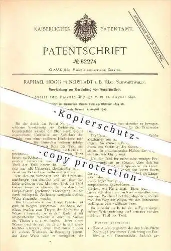 original Patent - Raphael Hogg in Neustadt i. B. , 1894 , Darbietung von Genussmitteln , Förderband , Essenskultur !!!