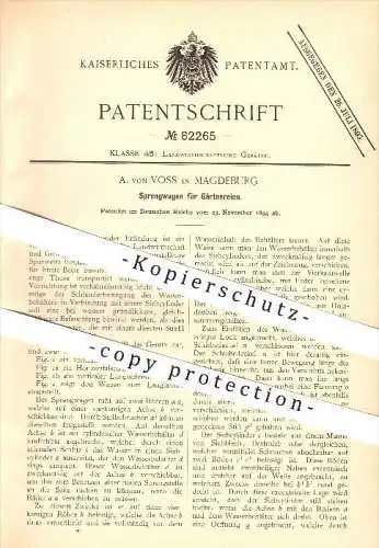 original Patent - A. von Voss in Magdeburg , 1894 , Sprengwagen für Gärtnereien , Gärtner , Landwirtschaft , Garten !!!