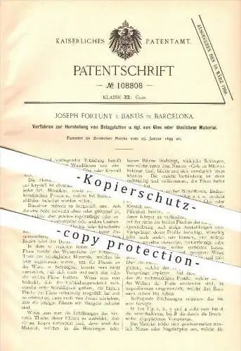 original Patent - Joseph Fortuny y Banús in Barcelona , 1899 , Belagplatten aus Glas , Fliesen , Wandfliesen , Platten !