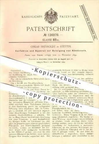 original Patent - Oskar Freysoldt in Stettin , 1900 , Reinigung von Abwasser , Trinkwasser , Wasser , Wasserleitung !!!