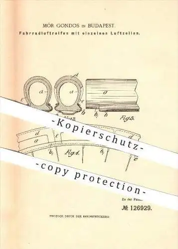original Patent - Mor Gondos in Budapest , 1900 , Fahrradluftreifen , Fahrradreifen , Reifen , Fahrrad , Fahrzeugbau !!!