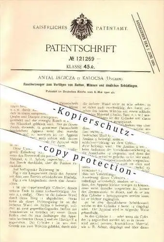 original Patent - Antal Jagicza in Kalocsa , Ungarn , 1900, Raucherzeuger gegen Ratten , Mäuse , Kollotschau !!!