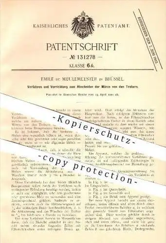 original Patent - Emile de Meulemeester in Brüssel / Bruxelles , 1901, Abscheiden für Brauerei , Bier brauen , Hopfen