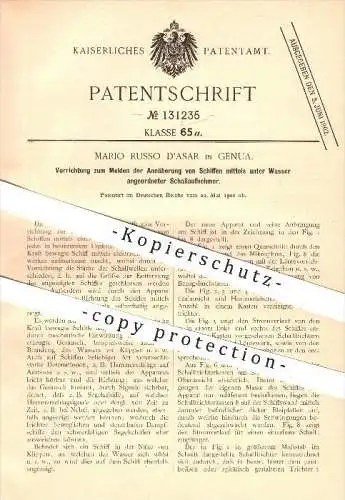 original Patent - Mario Russo D'asar in Genua / Genova  , 1900 , Annäherung von Schiffen , Schall , Schallwellen !!!