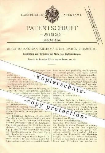 original Patent - Hugo Johann Max Ballhorn in Reiherstieg b. Hamburg , 1901 , Kopfbedeckungen , Hut , Hüte , Modist !!!
