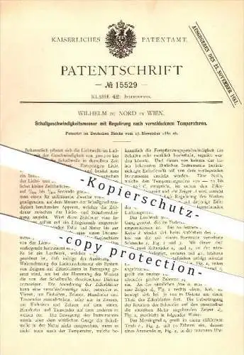 original Patent - Wilhelm du Nord in Wien , 1880 , Schallgeschwindigkeitsmesser mit Temperaturregulierung !!!