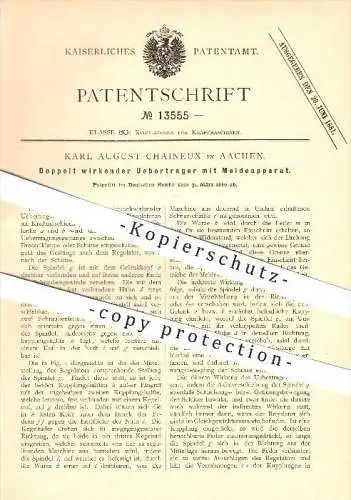 original Patent - Karl August Chaineux in Aachen , 1880 , Doppelt wirkender Übertrager mit Meldeapparat !!!