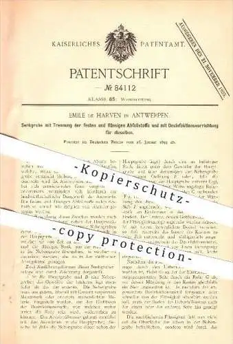 original Patent - Emile de Harven in Antwerpen , 1895 , Senkgrube mit Trennung der festen und flüssigen Abfallstoffe !!!