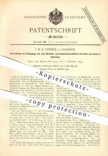 original Patent - J. M. K. Pennink in Haarlem , 1895 , Erzeugung von zwei Strömen von Explosionsprodukten !!!