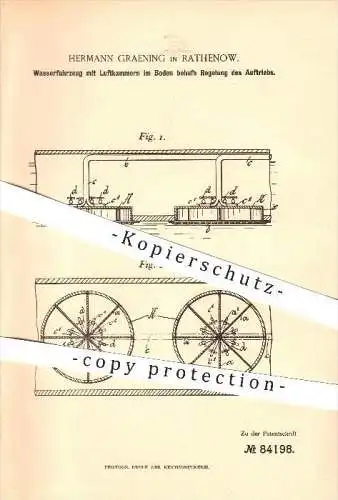 original Patent - Hermann Graening in Rathenow , 1895 , Wasserfahrzeug mit Luftkammern im Boden !!!