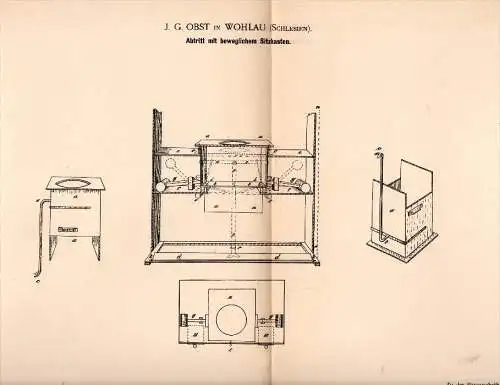 Original Patent - J.G. Obst in Wohlau /  Wo&#322;ów i. Schlesien , 1892 , Toilette , WC , Closet !!!