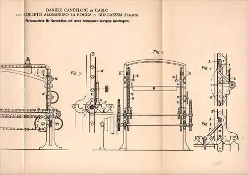 Original Patentschrift -D. di Carlo e R.A. la Rocca in Borgosesia , 1892 , Macchina di tintura di filati, tessuti !!!