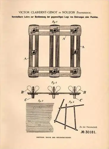 Original Patentschrift -V. Clairdent - Genot à Nouzon ,1884,Outil pour le forage, l'ingénierie, la machine , Nouzonville
