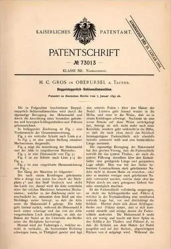 Original Patentschrift - H.C. Gros in Oberursel / Taunus , 1893 , Sohlen - Nähmaschine , Schuster , Näherei , Schuhe !!!